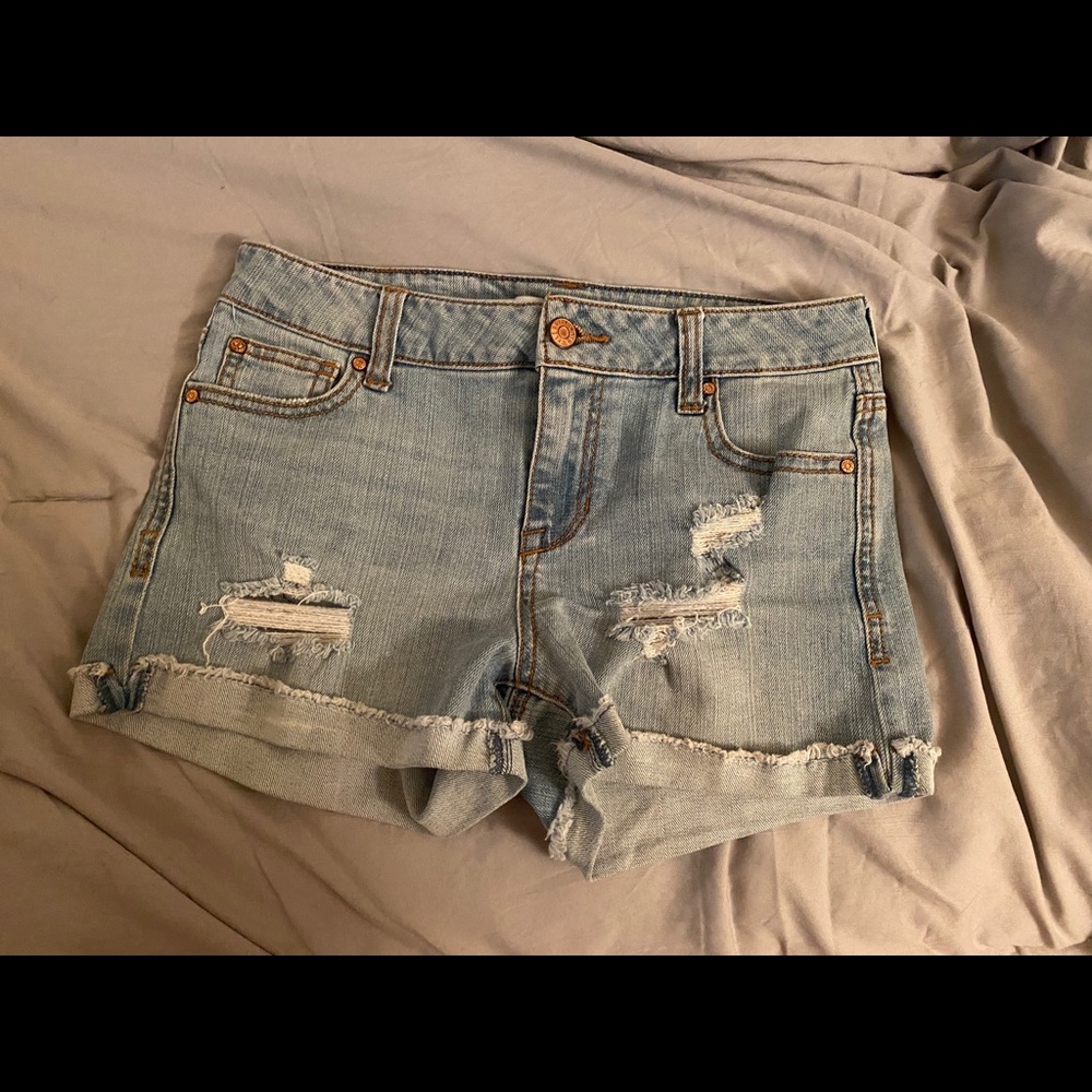 Distressed jean shorts